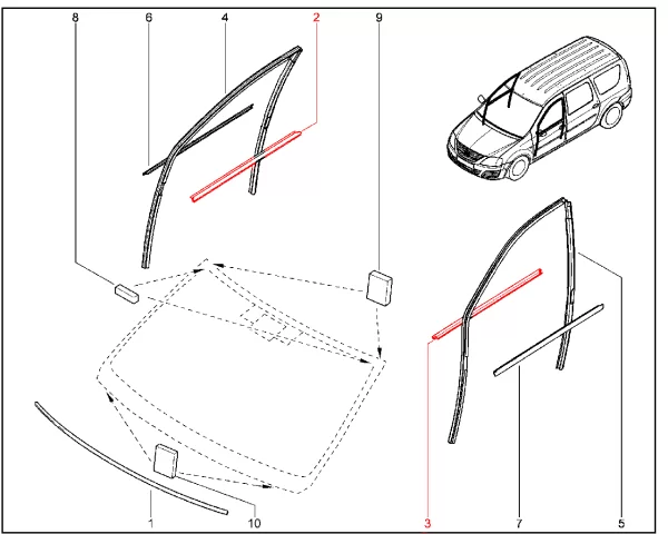 Уплотнитель стекла передней двери горизонтальный внутренний для Lada Largus