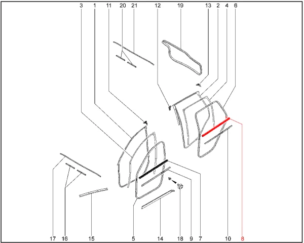 Уплотнитель опускного стекла задней двери горизонтальный внутренний для XCITE X-Cross 7, Chery Tiggo 7 Pro