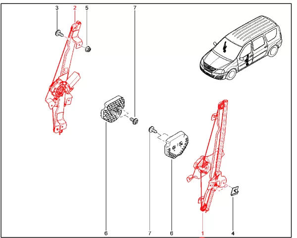 Электростеклоподъемник передней двери (X90) для Lada Largus