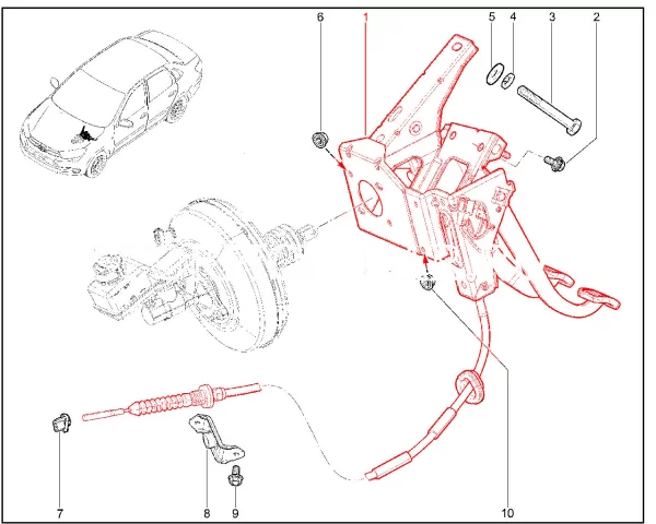 Педаль сцепления в сборе для Lada Granta, Kalina-2