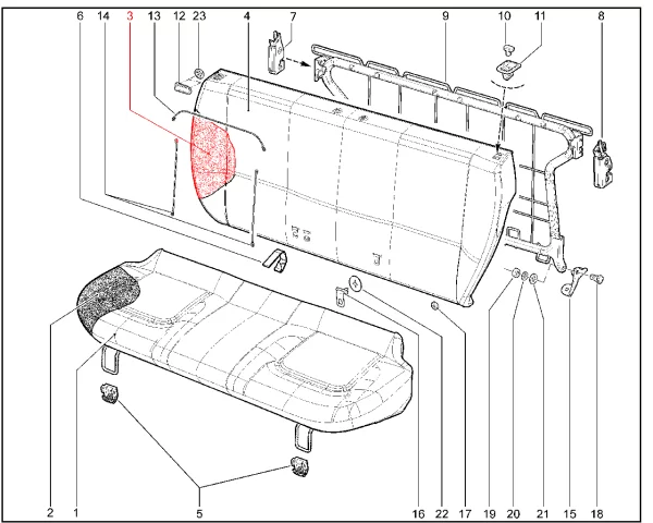 Набивка спинки заднего сиденья (нераздельного) для Lada Granta FL