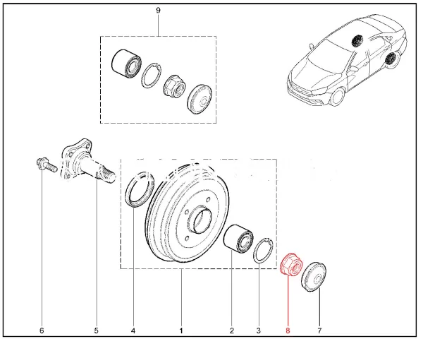 Гайка М20х150 самостопорящаяся с нейлоновой вставкой задней ступицы для Lada Vesta, XRAY