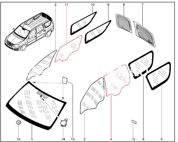 Стекло опускное задней двери (глубокая тонировка) для Lada Largus