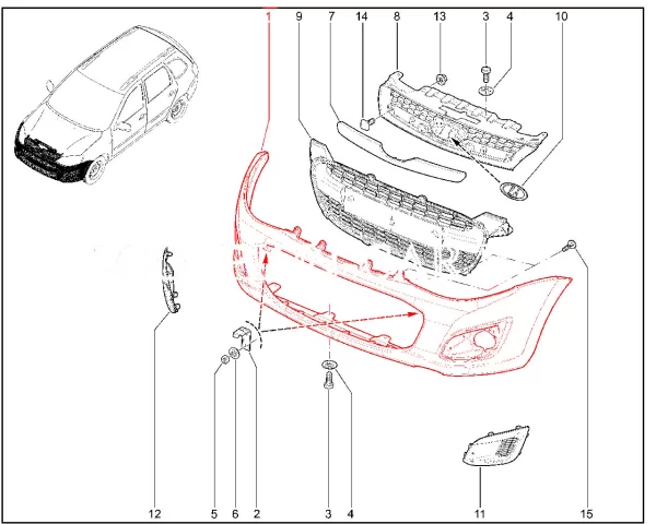 Бампер передний неокрашенный для Lada Kalina-2 Norma Sport