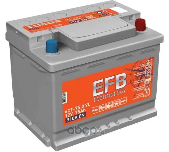 Аккумулятор TUBOR EFB 6СТ (емкость 75Ач., ТХП 710А)