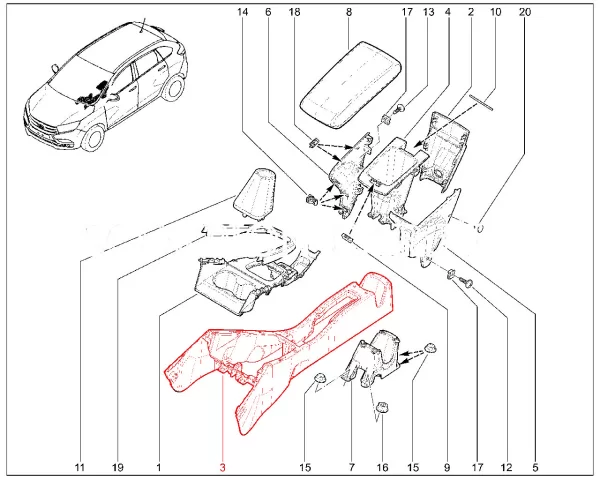 Облицовка тоннеля рычага КПП для Lada XRAY