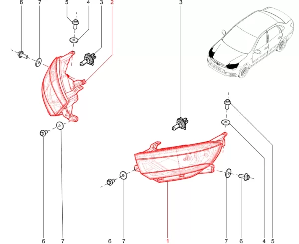Блок-фара под электрокорректор для Lada Granta FL