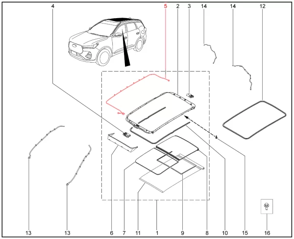 Жгут проводов крыши T1D/T1E/T18 для XCITE X-Cross 7, Chery Tiggo 7 Pro, XCITE X-Cross 8, Chery Tiggo 8 Pro