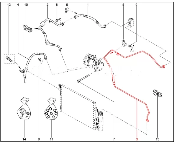 Трубка конденсатора и расширительного клапана (ДВС K7M) для Lada Largus