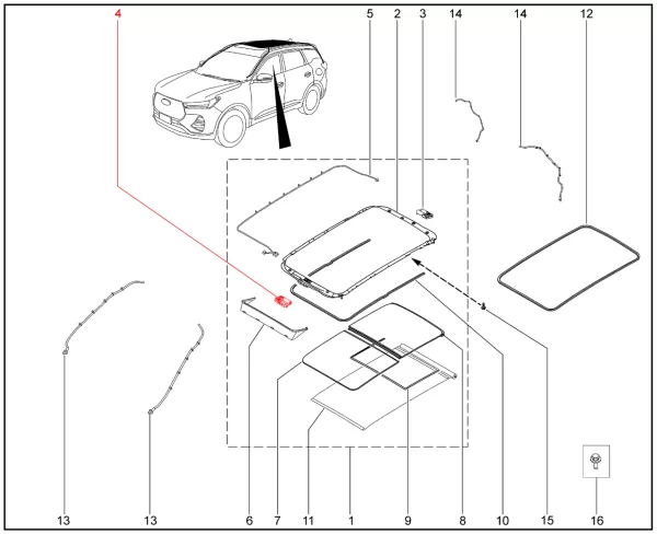 Мотор-редуктор стекла люка крыши T1D/T1E для XCITE X-Cross 7, Chery Tiggo 7 Pro, XCITE X-Cross 8, Chery Tiggo 8 Pro