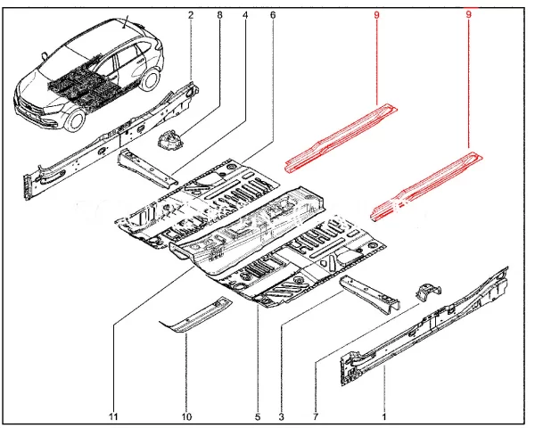 Лонжерон пола центральный для Lada XRAY