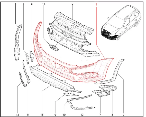 Бампер передний с отверстиями под накладки CROSS для Lada Granta Cross
