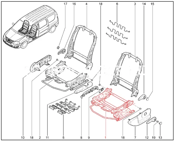 Основание подушки водительского сиденья (с высотной регулировкой) для Lada Largus, XRAY