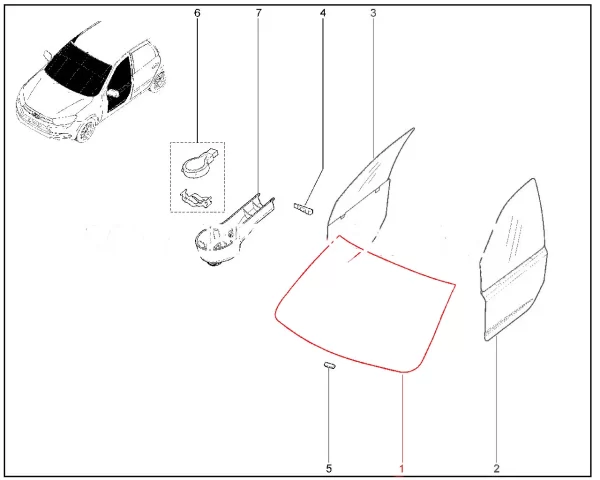 Стекло ветровое с обогревом, без датчика дождя для Lada Granta, Kalina-2