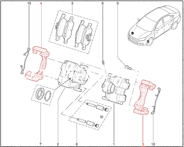 Направляющая колодок переднего тормоза для Lada Vesta NG, Largus, Iskra