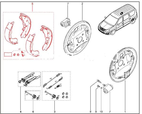 Колодки тормозные задние барабанные для Lada Largus FL