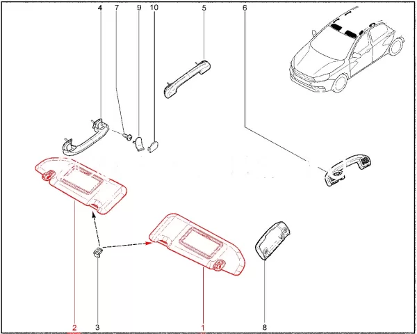 Козырек противосолнечный черный для Lada Vesta NG