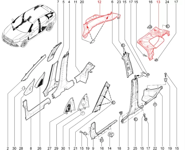 Обивка стойки задка черная для Lada Vesta NG SW, SW Cross