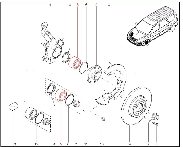 Подшипник ступицы переднего колеса для Lada Largus