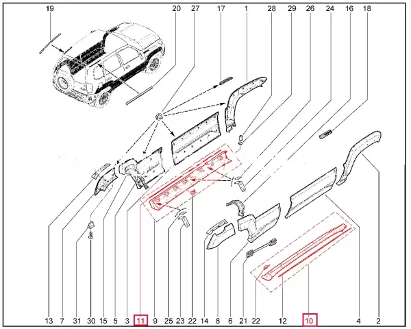 Облицовка порога пола в сборе для Lada Niva Travel