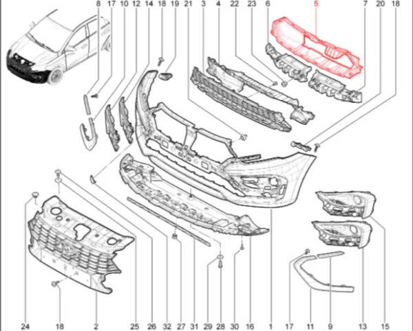 Щиток направляющий переднего бампера верхний для Lada Iskra