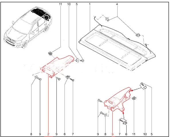 Опора полки багажника для Lada Granta универсал, Kalina универсал