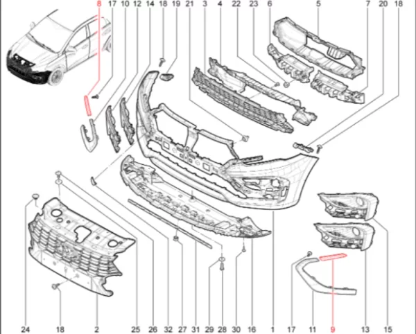 Молдинг переднего бампера верхний для Lada Iskra