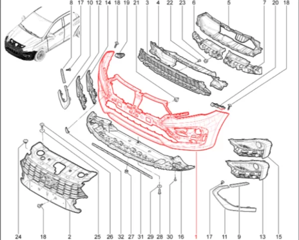 Бампер передний для Lada Iskra седан, SW