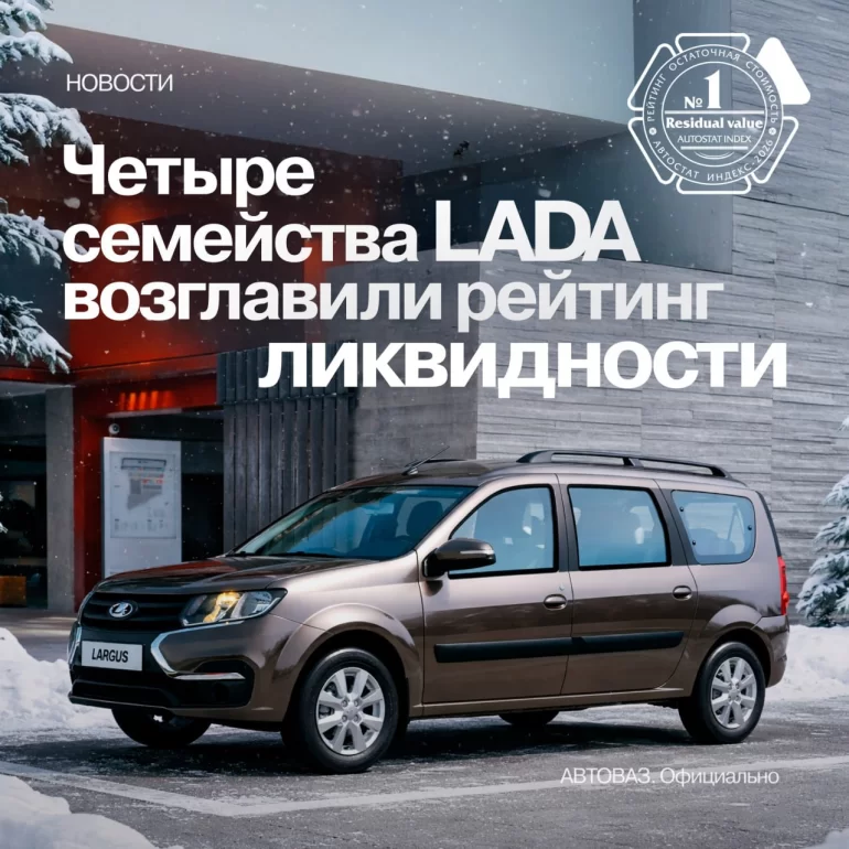 LADA стала лидером в рейтинге ликвидности в России (Residual value 2026)