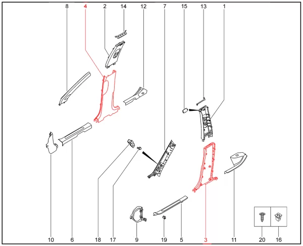 Накладка нижняя стойки средней для XCITE X-Cross 7, Chery Tiggo 7 Pro