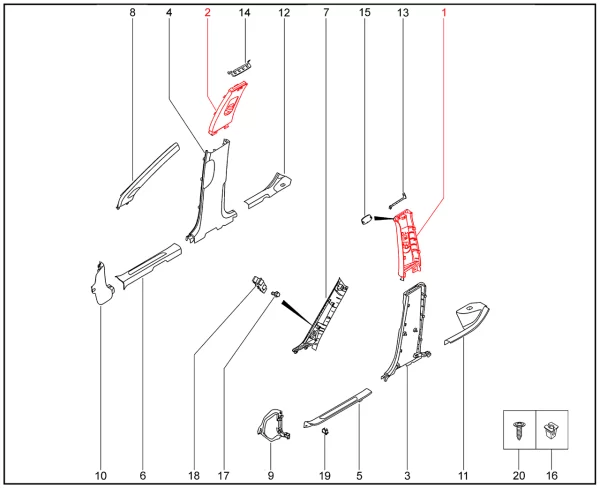 Обивка центральной стойки верхняя для XCITE X-Cross 7, Chery Tiggo 7 Pro, XCITE X-Cross 8, Chery Tiggo 8 Pro