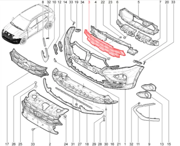 Решетка переднего бампера нижняя CROSS для Lada Iskra