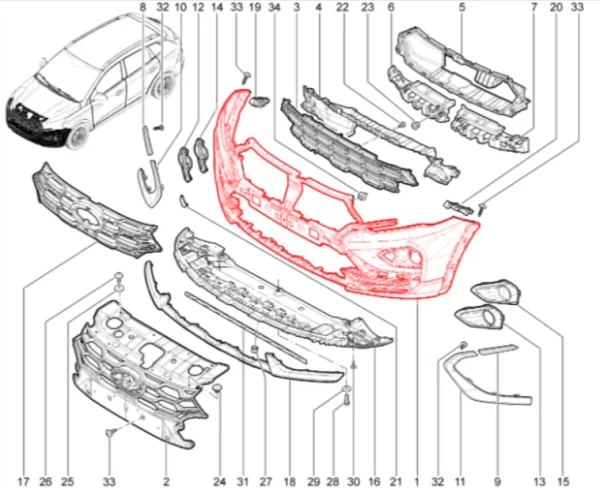 Бампер передний с отверстиями под парктроник для Lada Iskra