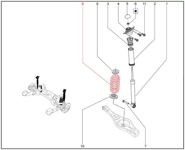 Пружина задней подвески 8460018130 для XCITE X-Cross 8, Chery Tiggo 8 Pro