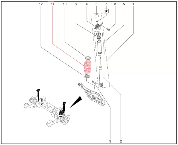 Пружина задней подвески (для 5мест) T1E для XCITE X-Cross 7, Chery Tiggo 7 Pro