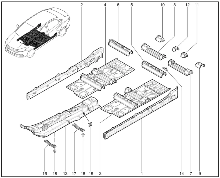Элементы кузова нижние средние (AURA)