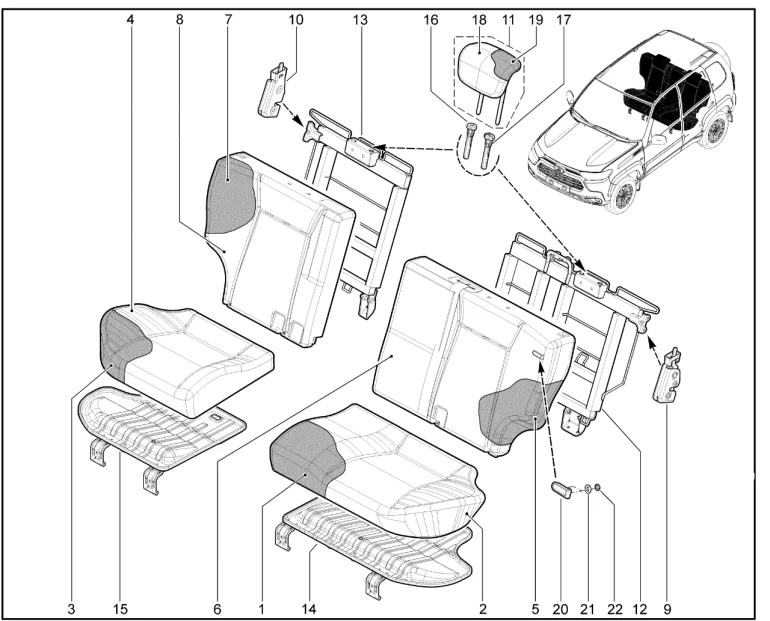 Обивка, набивка сидений второго ряда