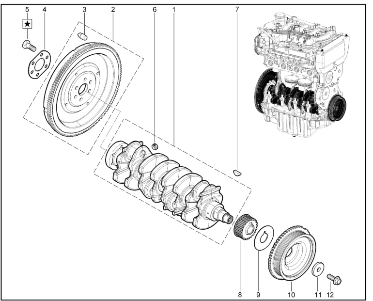 Вал коленчатый, маховик (P4M с КПП мех.)