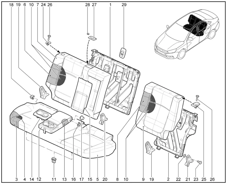 Каркас сиденья второго ряда (с подлокотником)