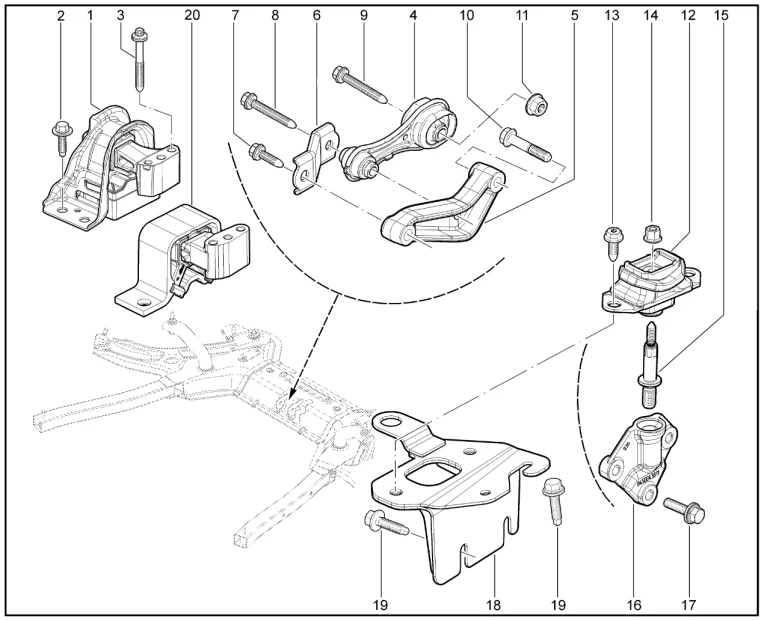 Подвеска двигателя (P4M,P4P + КПП вариатор)
