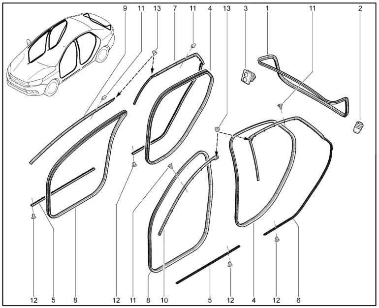 Уплотнители проемов дверей (седан)