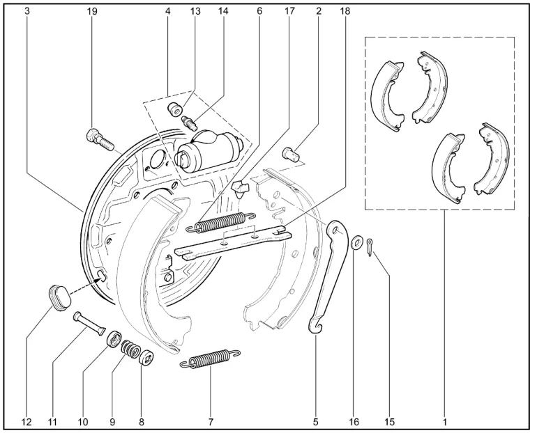 Тормоз задний (деталировка)