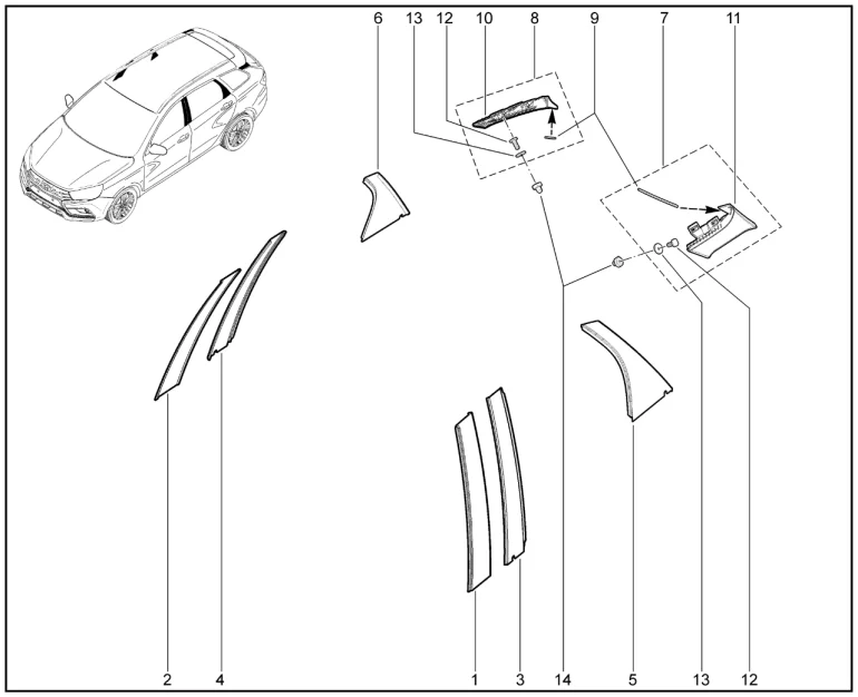 Накладки стоек дверей (универсал)