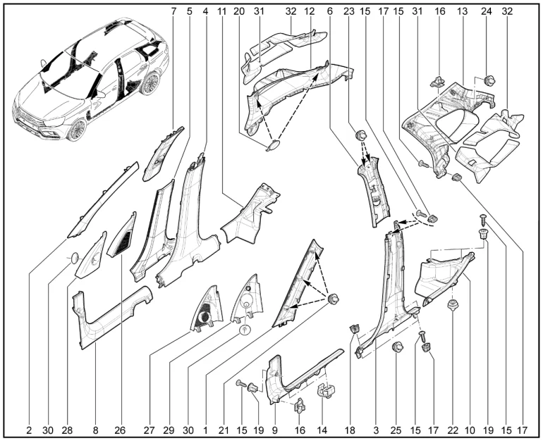 Обивки стоек, облицовки порогов (универсал)