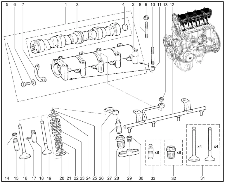 Распредвал, клапаны (дв.1,7л. - P3N)