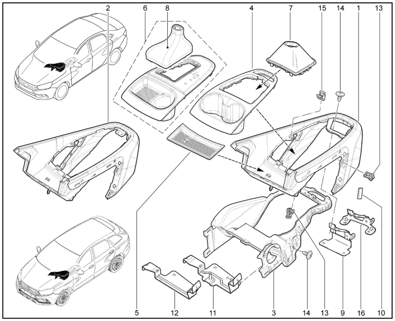 Облицовка тоннеля пола передняя (FL)