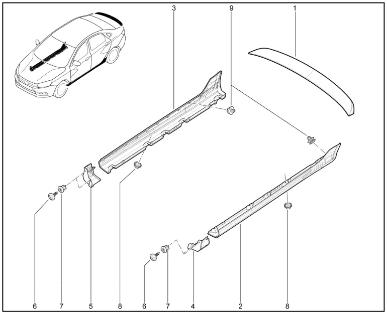 Спойлер (седан и Sport), обтекатели порога (Sport)