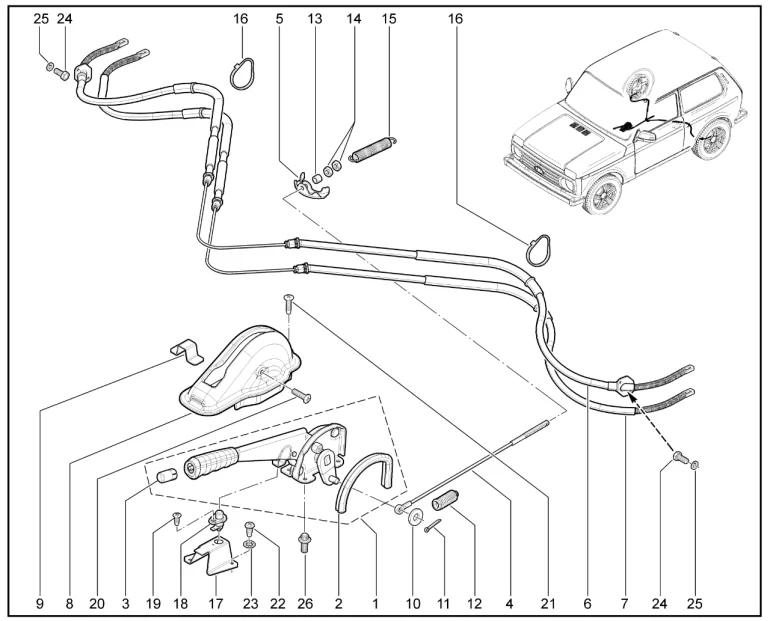 Привод стояночного тормоза (21214)