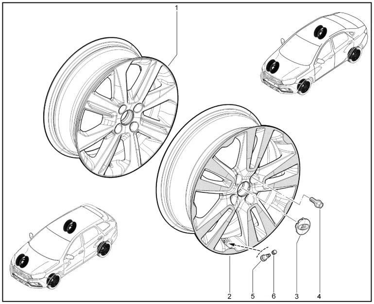 Диск колеса (литой) 16", 17" (черные)