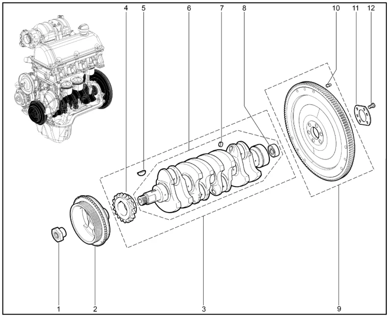 Вал коленчатый, маховик (дв.1,7л. - P3N)(с КУ)